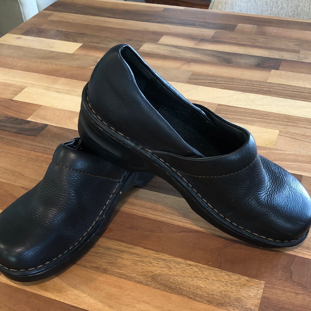 Born Black Leather Slip-On Clogs